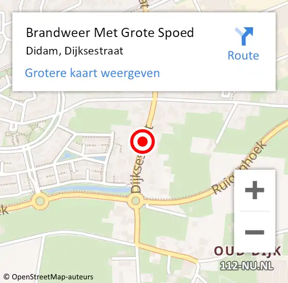 Locatie op kaart van de 112 melding: Brandweer Met Grote Spoed Naar Didam, Dijksestraat op 22 september 2018 16:02