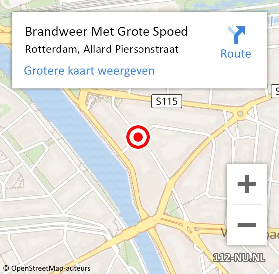 Locatie op kaart van de 112 melding: Brandweer Met Grote Spoed Naar Rotterdam, Allard Piersonstraat op 22 september 2018 16:42