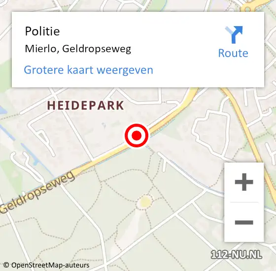 Locatie op kaart van de 112 melding: Politie Mierlo, Geldropseweg op 22 september 2018 19:12