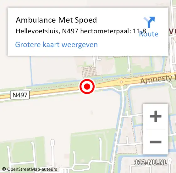 Locatie op kaart van de 112 melding: Ambulance Met Spoed Naar Hellevoetsluis, N497 hectometerpaal: 11,8 op 22 september 2018 21:29