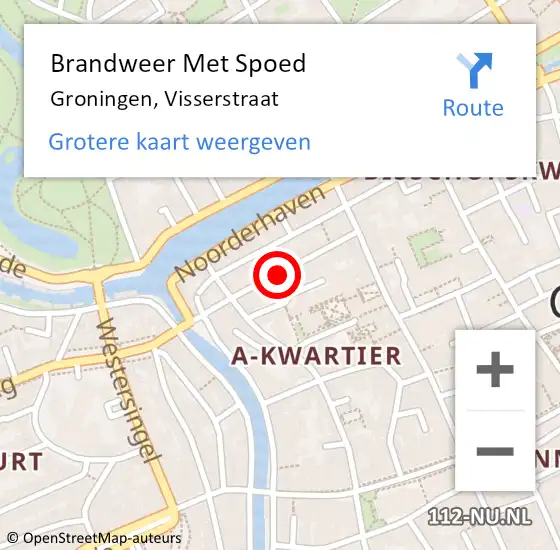 Locatie op kaart van de 112 melding: Brandweer Met Spoed Naar Groningen, Visserstraat op 23 september 2018 00:22