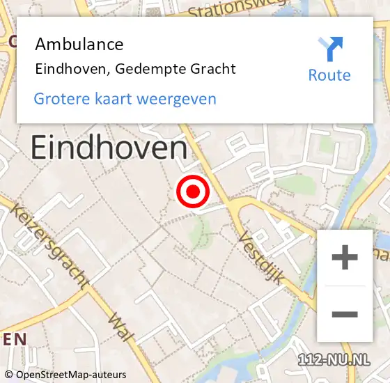 Locatie op kaart van de 112 melding: Ambulance Eindhoven, Gedempte Gracht op 23 september 2018 09:08