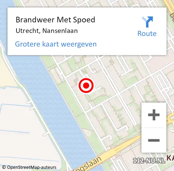 Locatie op kaart van de 112 melding: Brandweer Met Spoed Naar Utrecht, Nansenlaan op 23 september 2018 11:32