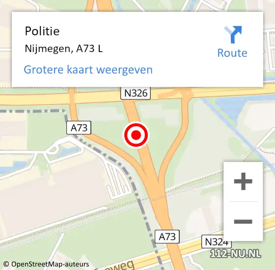 Locatie op kaart van de 112 melding: Politie Nijmegen, A73 L op 23 september 2018 23:06
