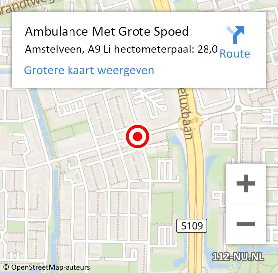 Locatie op kaart van de 112 melding: Ambulance Met Grote Spoed Naar Amstelveen, A9 Li hectometerpaal: 29,5 op 24 september 2018 07:02