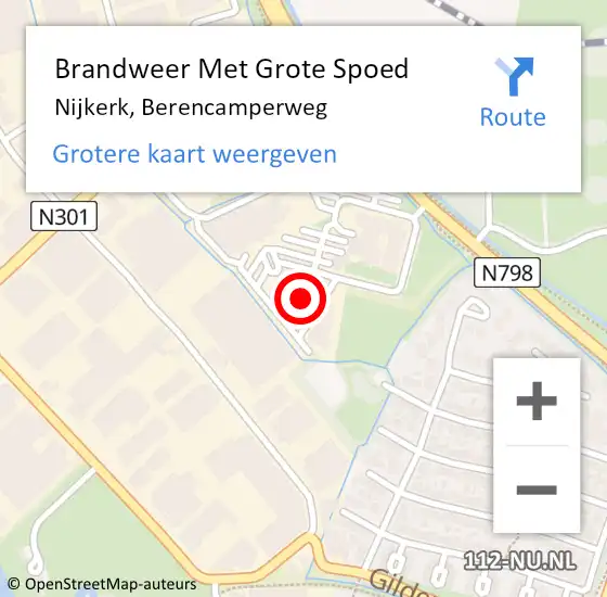 Locatie op kaart van de 112 melding: Brandweer Met Grote Spoed Naar Nijkerk, Berencamperweg op 24 september 2018 07:54
