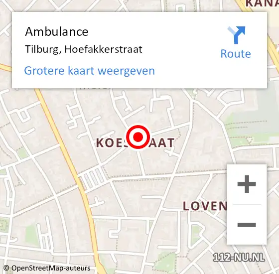 Locatie op kaart van de 112 melding: Ambulance Tilburg, Hoefakkerstraat op 24 september 2018 09:33