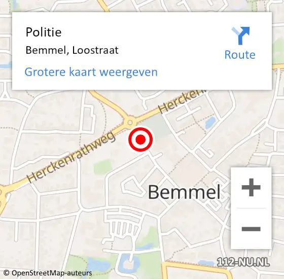Locatie op kaart van de 112 melding: Politie Bemmel, Loostraat op 24 september 2018 12:51
