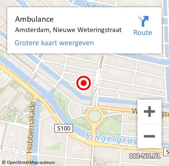 Locatie op kaart van de 112 melding: Ambulance Amsterdam, Nieuwe Weteringstraat op 24 september 2018 13:06