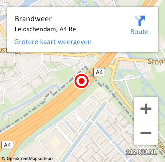 Locatie op kaart van de 112 melding: Brandweer Leidschendam, A4 Li hectometerpaal: 43,9 op 24 september 2018 13:48