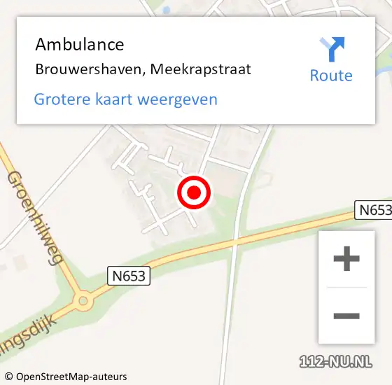 Locatie op kaart van de 112 melding: Ambulance Brouwershaven, Meekrapstraat op 24 september 2018 14:04