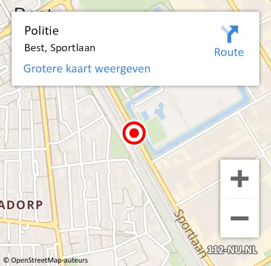 Locatie op kaart van de 112 melding: Politie Best, Sportlaan op 24 september 2018 14:59