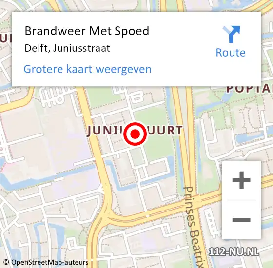 Locatie op kaart van de 112 melding: Brandweer Met Spoed Naar Delft, Juniusstraat op 24 september 2018 15:55