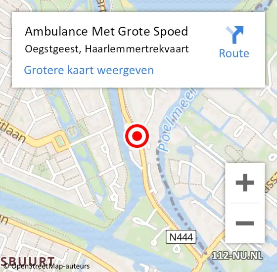 Locatie op kaart van de 112 melding: Ambulance Met Grote Spoed Naar Oegstgeest, Haarlemmertrekvaart op 24 september 2018 18:01