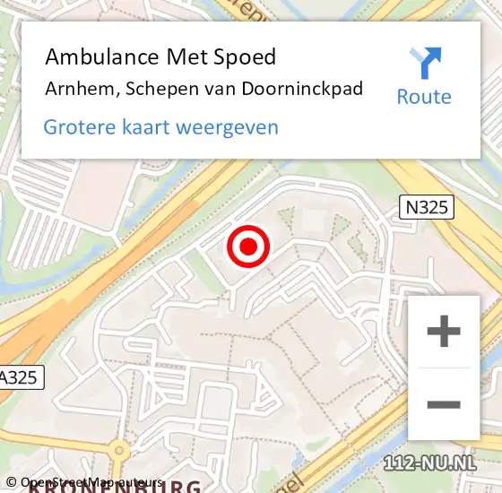 Locatie op kaart van de 112 melding: Ambulance Met Spoed Naar Arnhem, Schepen van Doorninckpad op 24 september 2018 18:46