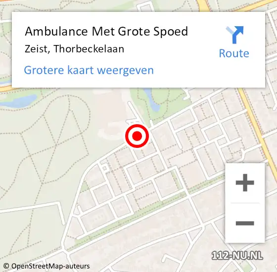 Locatie op kaart van de 112 melding: Ambulance Met Grote Spoed Naar Zeist, Thorbeckelaan op 10 maart 2014 07:20