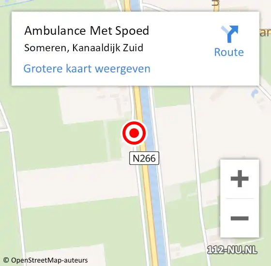 Locatie op kaart van de 112 melding: Ambulance Met Spoed Naar Someren, Kanaaldijk Zuid op 24 september 2018 21:07