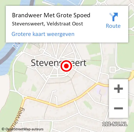 Locatie op kaart van de 112 melding: Brandweer Met Grote Spoed Naar Stevensweert, Veldstraat Oost op 25 september 2018 01:55