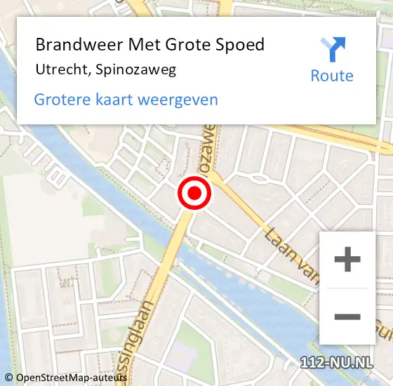 Locatie op kaart van de 112 melding: Brandweer Met Grote Spoed Naar Utrecht, Spinozaweg op 25 september 2018 05:26