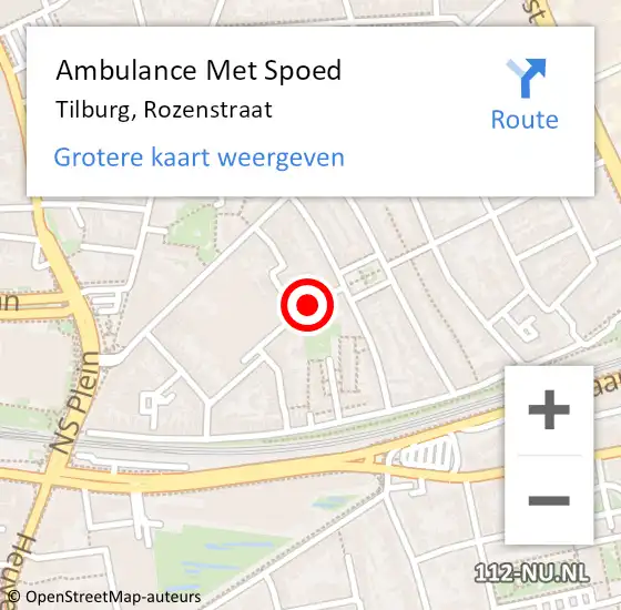 Locatie op kaart van de 112 melding: Ambulance Met Spoed Naar Tilburg, Rozenstraat op 25 september 2018 09:03