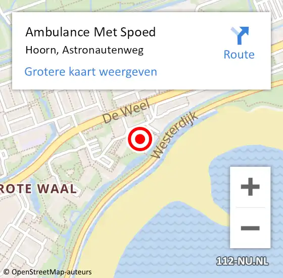 Locatie op kaart van de 112 melding: Ambulance Met Spoed Naar Hoorn, Astronautenweg op 25 september 2018 09:07