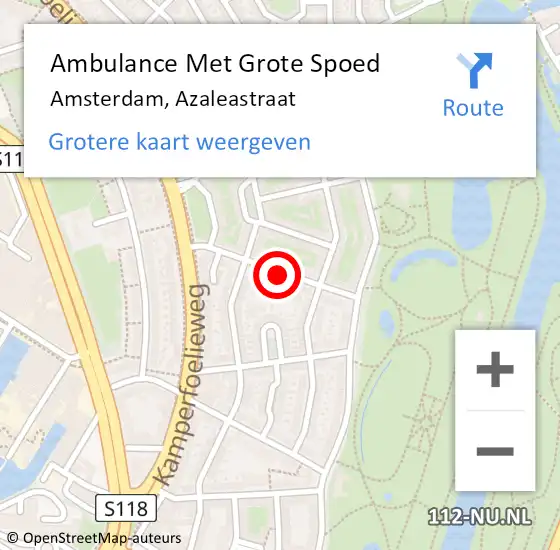 Locatie op kaart van de 112 melding: Ambulance Met Grote Spoed Naar Amsterdam, Azaleastraat op 25 september 2018 10:42