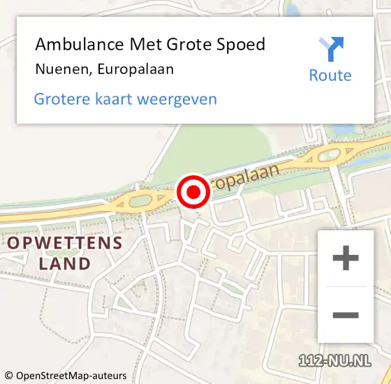 Locatie op kaart van de 112 melding: Ambulance Met Grote Spoed Naar Nuenen, Europalaan op 25 september 2018 11:12