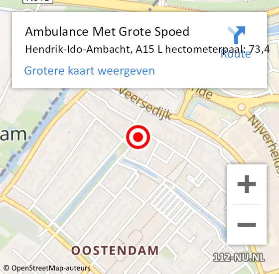 Locatie op kaart van de 112 melding: Ambulance Met Grote Spoed Naar Hendrik-Ido-Ambacht, A15 L hectometerpaal: 73,4 op 25 september 2018 12:03
