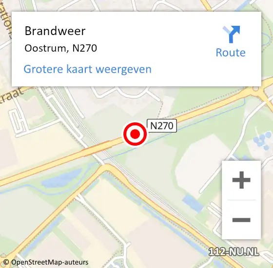 Locatie op kaart van de 112 melding: Brandweer Oostrum, N270 op 25 september 2018 12:29
