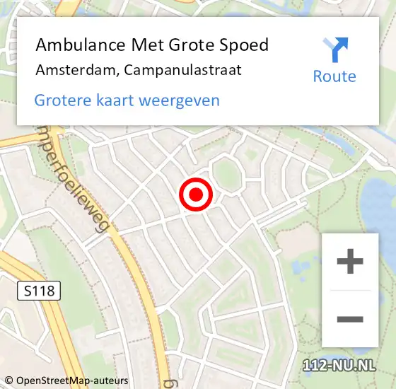 Locatie op kaart van de 112 melding: Ambulance Met Grote Spoed Naar Amsterdam, Campanulastraat op 25 september 2018 13:24