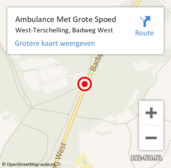 Locatie op kaart van de 112 melding: Ambulance Met Grote Spoed Naar West-Terschelling, Badweg West op 25 september 2018 14:40