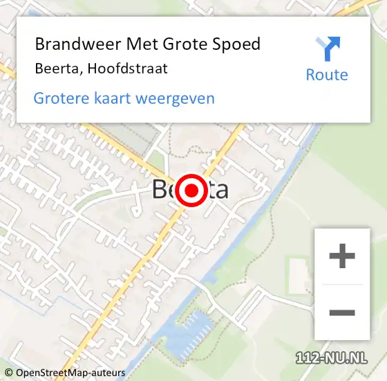 Locatie op kaart van de 112 melding: Brandweer Met Grote Spoed Naar Beerta, Hoofdstraat op 25 september 2018 19:14