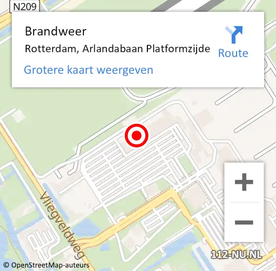 Locatie op kaart van de 112 melding: Brandweer Rotterdam, Arlandabaan Platformzijde op 25 september 2018 19:52