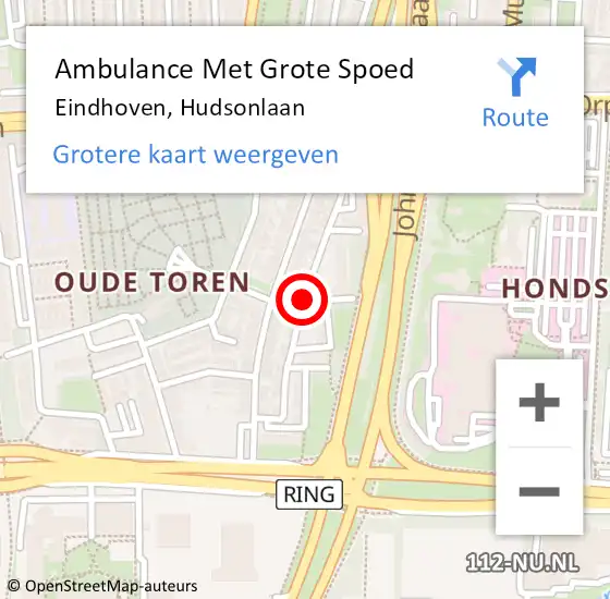 Locatie op kaart van de 112 melding: Ambulance Met Grote Spoed Naar Eindhoven, Hudsonlaan op 25 september 2018 22:07