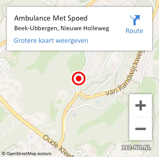 Locatie op kaart van de 112 melding: Ambulance Met Spoed Naar Beek-Ubbergen, Nieuwe Holleweg op 26 september 2018 14:28