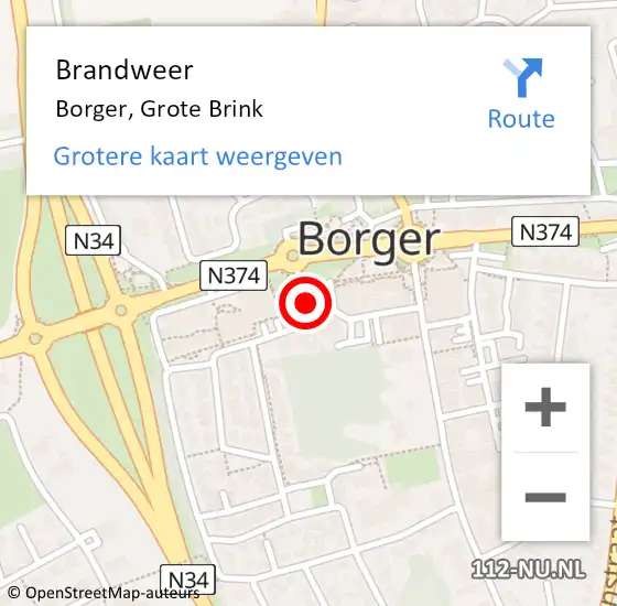 Locatie op kaart van de 112 melding: Brandweer Borger, Grote Brink op 26 september 2018 17:15