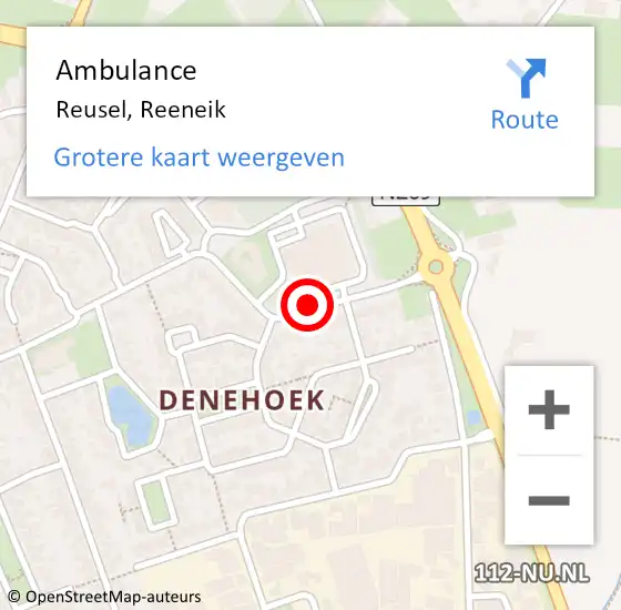 Locatie op kaart van de 112 melding: Ambulance Reusel, Reeneik op 26 september 2018 18:31