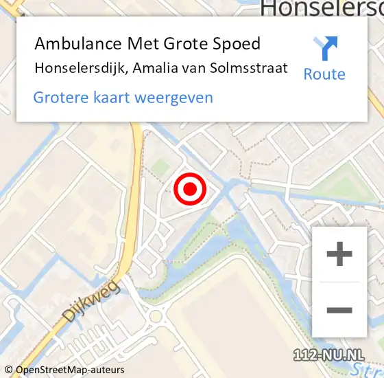 Locatie op kaart van de 112 melding: Ambulance Met Grote Spoed Naar Honselersdijk, Amalia van Solmsstraat op 26 september 2018 23:28