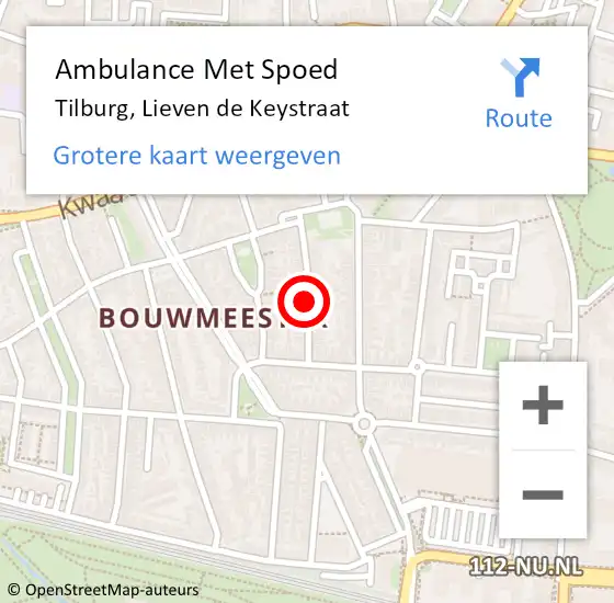 Locatie op kaart van de 112 melding: Ambulance Met Spoed Naar Tilburg, Lieven de Keystraat op 27 september 2018 02:37