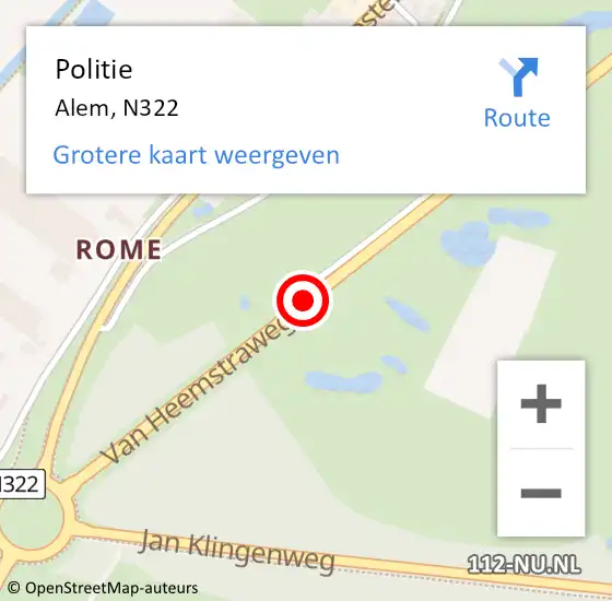 Locatie op kaart van de 112 melding: Politie Alem, N322 op 27 september 2018 08:03