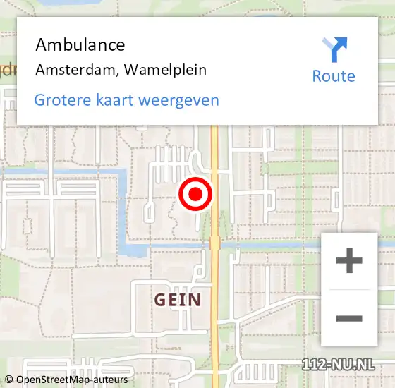 Locatie op kaart van de 112 melding: Ambulance Amsterdam, Wamelplein op 27 september 2018 09:06