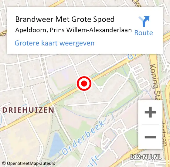 Locatie op kaart van de 112 melding: Brandweer Met Grote Spoed Naar Apeldoorn, Prins Willem-Alexanderlaan op 27 september 2018 13:20