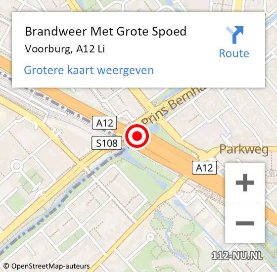 Locatie op kaart van de 112 melding: Brandweer Met Grote Spoed Naar Voorburg, A12 Li op 27 september 2018 17:17