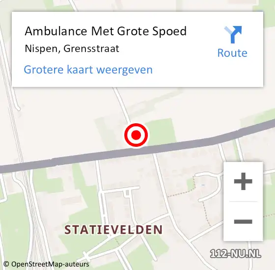 Locatie op kaart van de 112 melding: Ambulance Met Grote Spoed Naar Nispen, Grensstraat op 28 september 2018 09:46