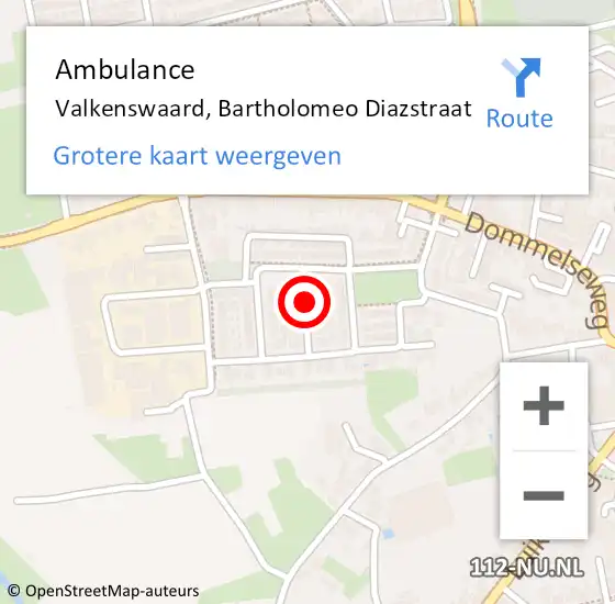 Locatie op kaart van de 112 melding: Ambulance Valkenswaard, Bartholomeo Diazstraat op 28 september 2018 11:17