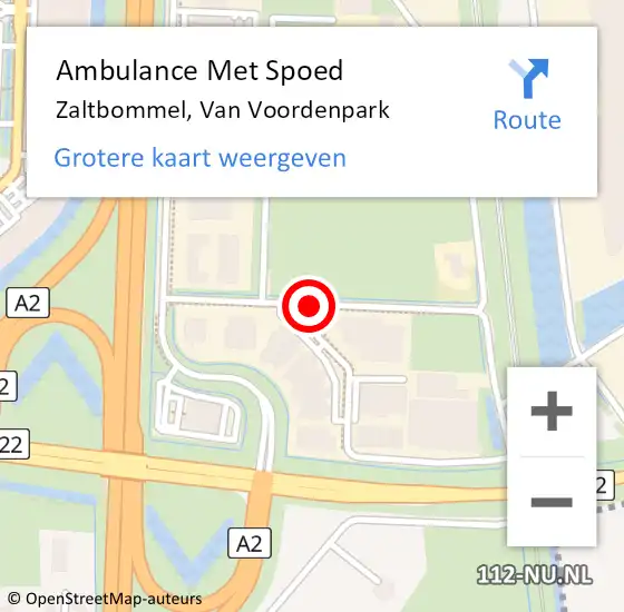 Locatie op kaart van de 112 melding: Ambulance Met Spoed Naar Zaltbommel, Van Voordenpark op 28 september 2018 13:35