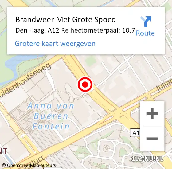 Locatie op kaart van de 112 melding: Brandweer Met Grote Spoed Naar Den Haag, A12 Re hectometerpaal: 10,7 op 28 september 2018 16:43