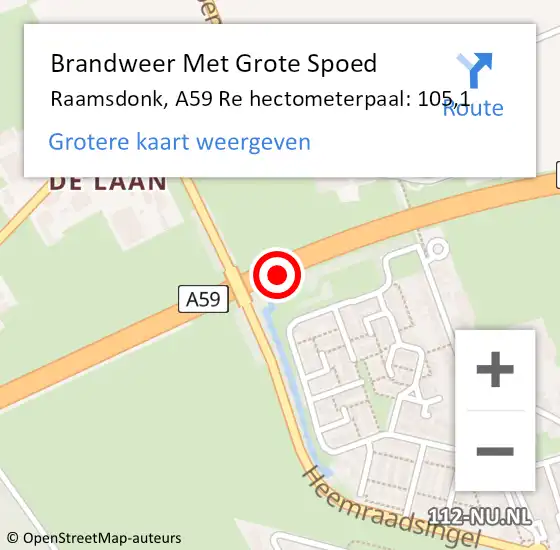 Locatie op kaart van de 112 melding: Brandweer Met Grote Spoed Naar Raamsdonk, A59 Re hectometerpaal: 102,8 op 28 september 2018 21:00