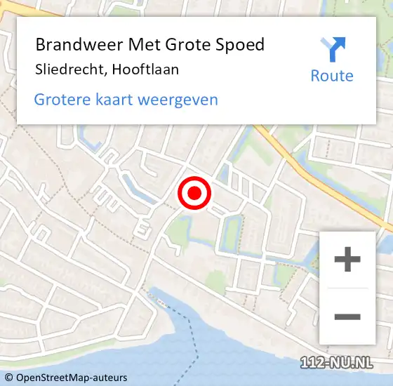 Locatie op kaart van de 112 melding: Brandweer Met Grote Spoed Naar Sliedrecht, Hooftlaan op 28 september 2018 22:23