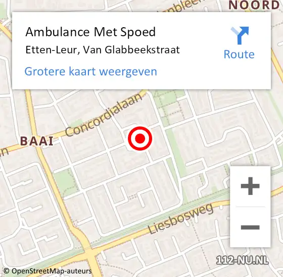 Locatie op kaart van de 112 melding: Ambulance Met Spoed Naar Etten-Leur, Van Glabbeekstraat op 29 september 2018 19:07